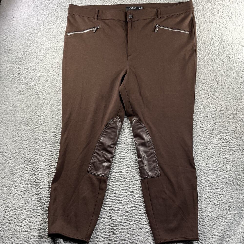 Lauren Ralph Lauren 3X Brown Equestrian Riding Pants Faux Leather Knee Patch LRL